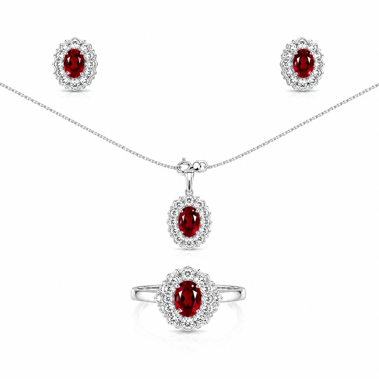 Garnet Jewelry Set in 925 Sterling Silver